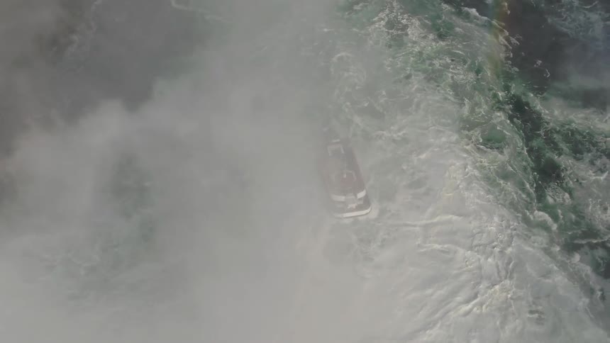 An aerial view of a waterfall