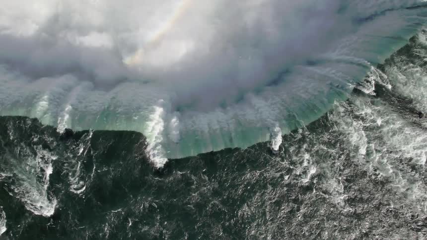 An aerial view of a great waterfall