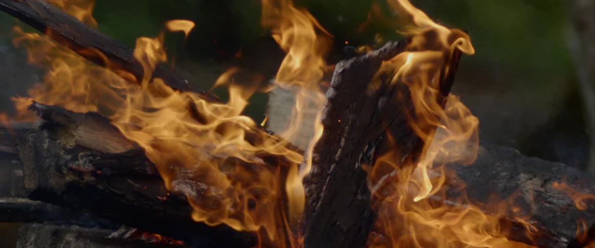 A slow motion and close up view of a bon fire