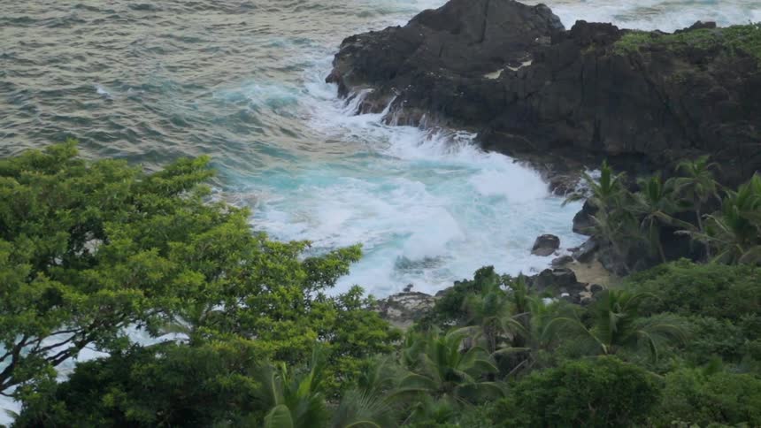 Waves crashing on a rocky shore
