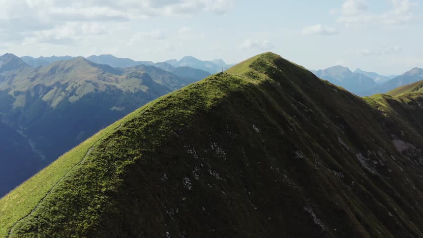 An aerial view of a mountain peak