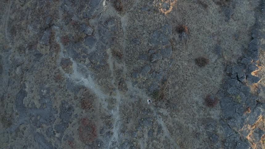 A runner runs through a dirt trail in a large field