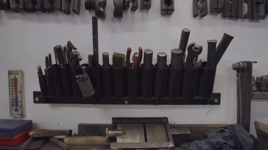 Tools organized above workbench