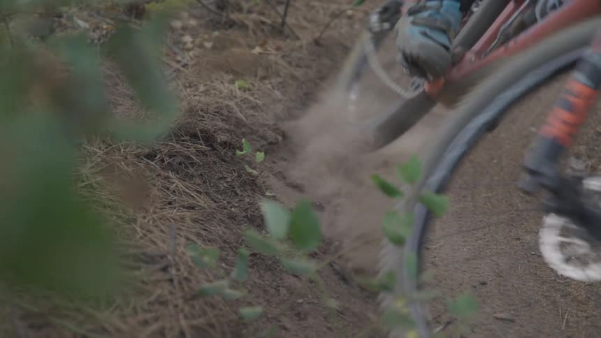 A close up view of a wheel from the mountain bike