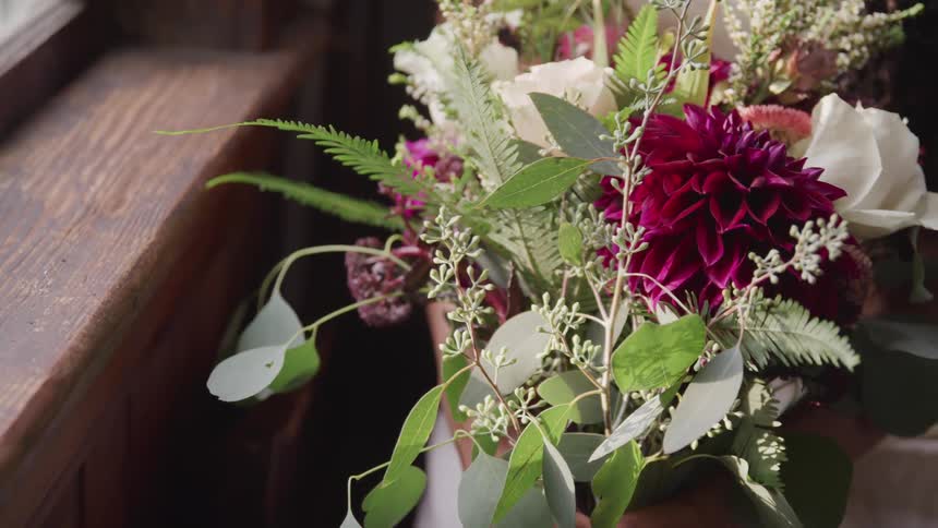 Close up of beautiful bouquet of wedding flowers