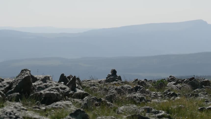 Wide shot showing mountain range
