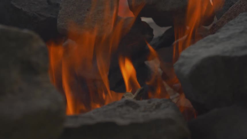 A close up view of a fire