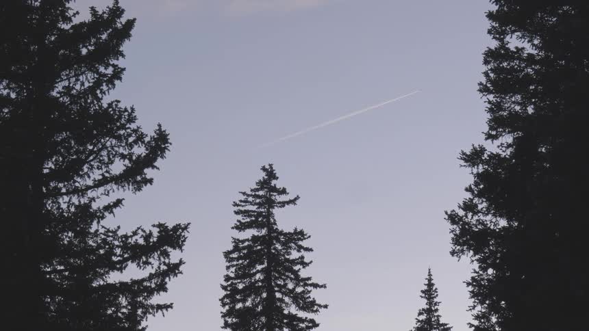Static sky shot of plane contrail