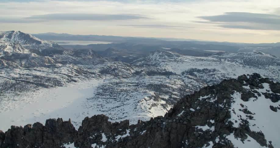Snow covers a mountain range