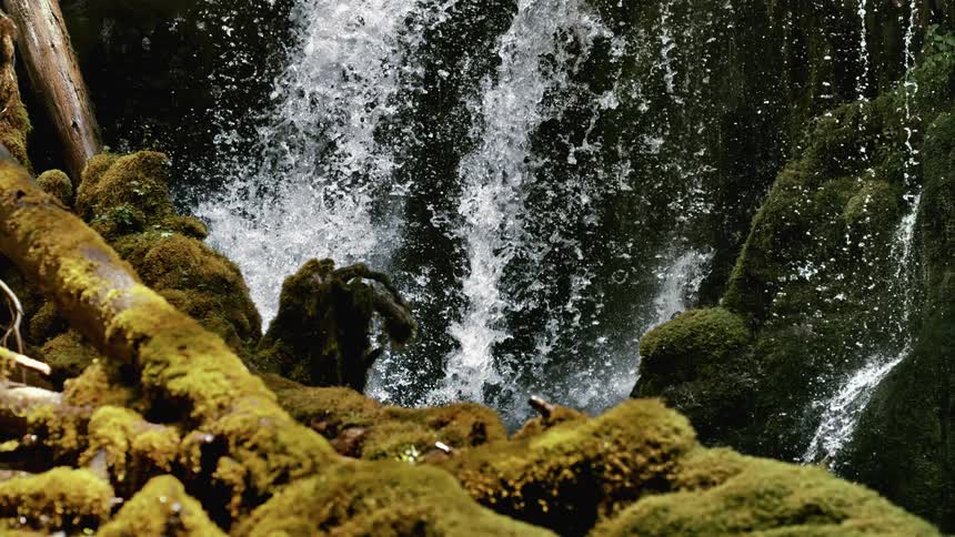 A slow motion view of a waterfall