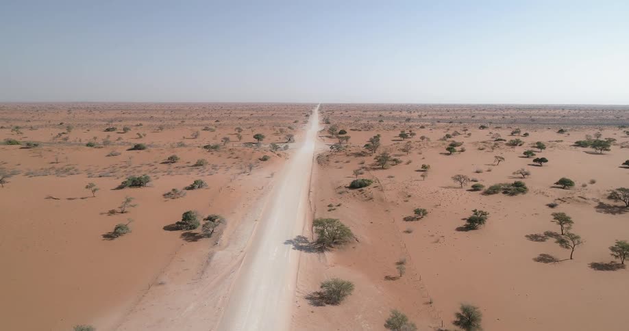 A long empty road through the desert leads to the horizon