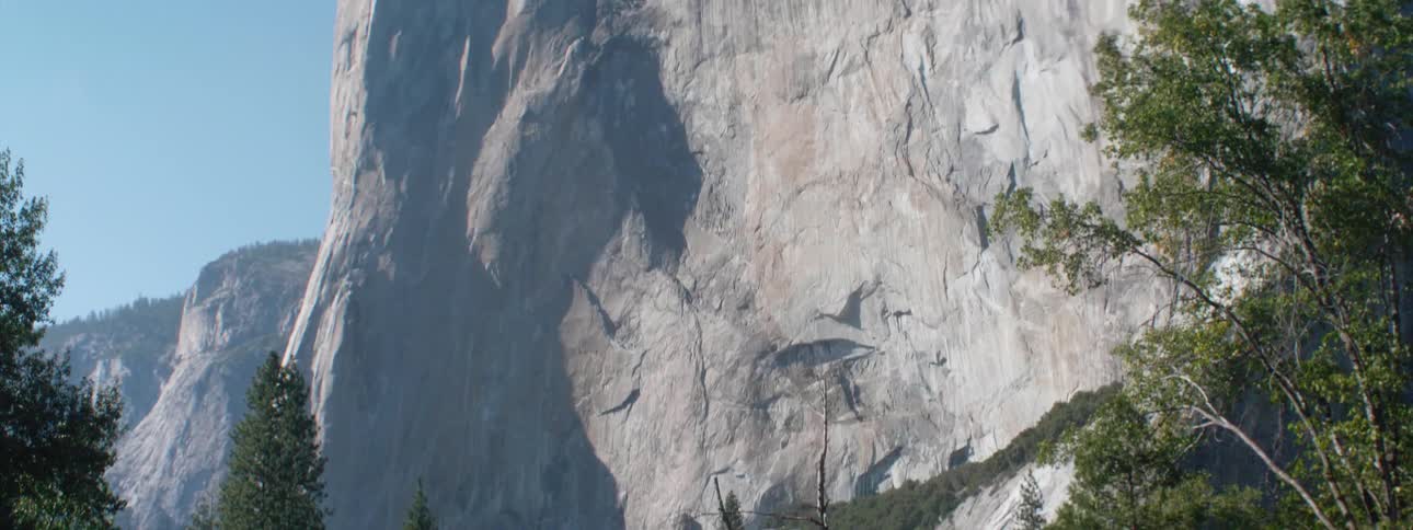 An enormous and sheer cliff stands high above the forest below