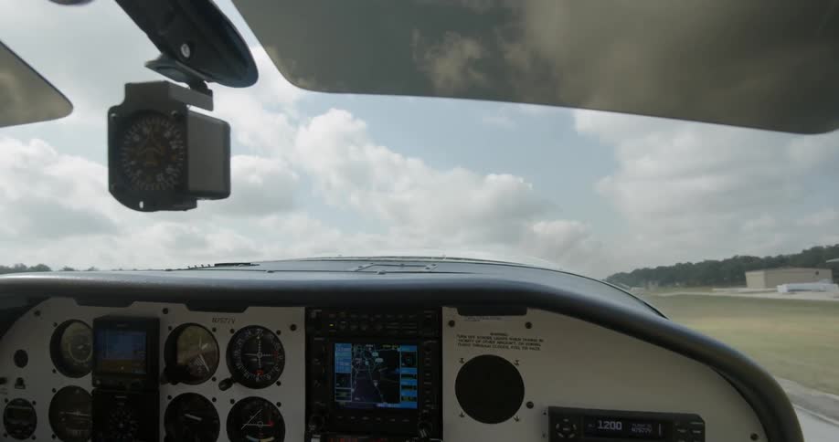 Cockpit of a plane taking off