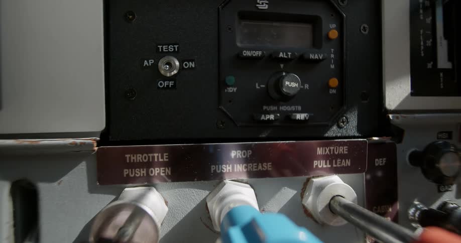 An instrument panel for an aircraft is shown up close