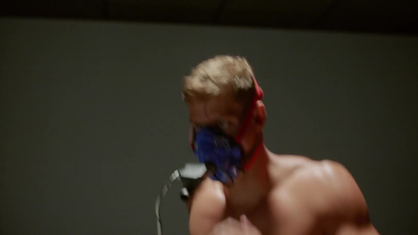 Man runs wearing face mask