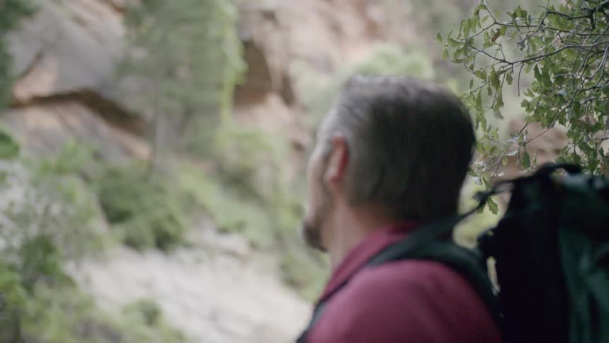 Man wearing backpack looks at rocky mountain during the daylight