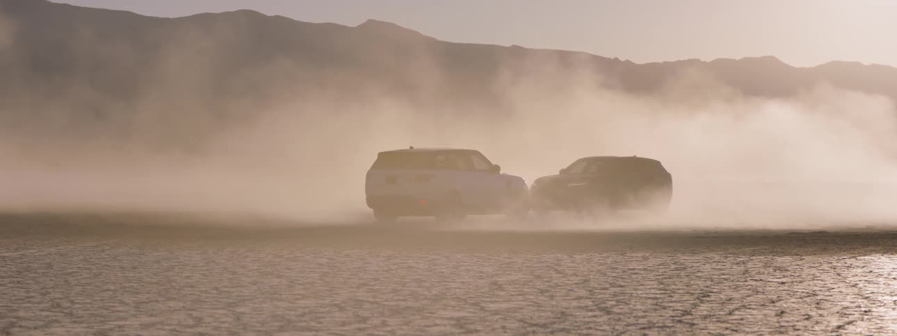 Cars stopping in the middle of desert