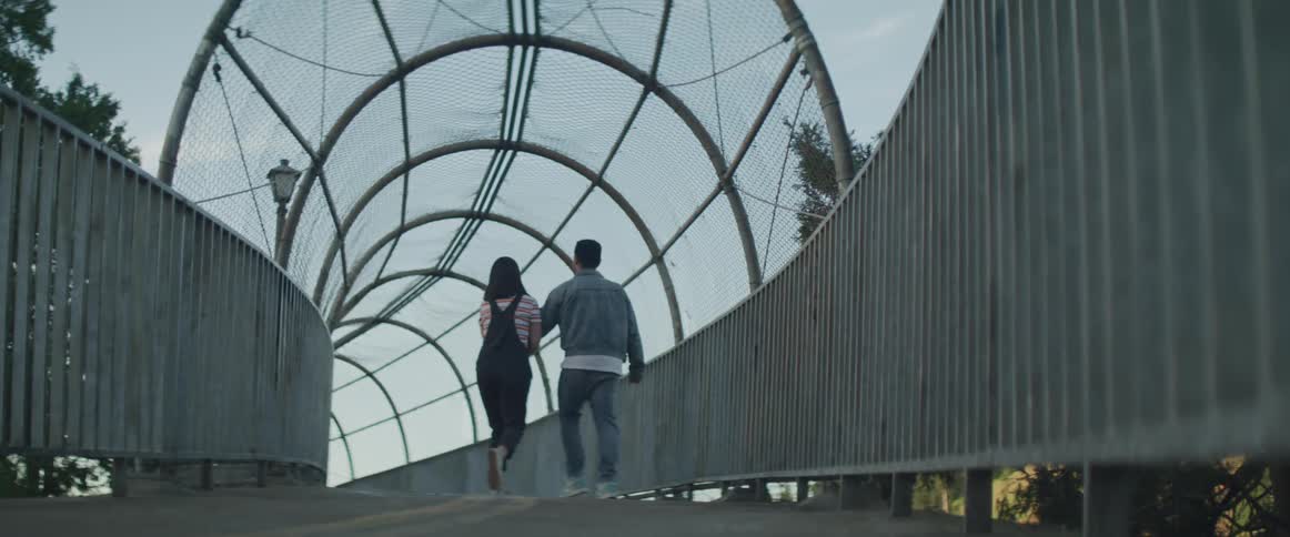 A man and a woman walking on a pathway holding hands