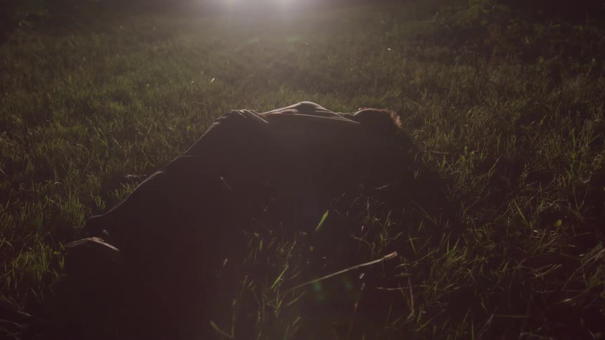 A young male lies motionless in the grass