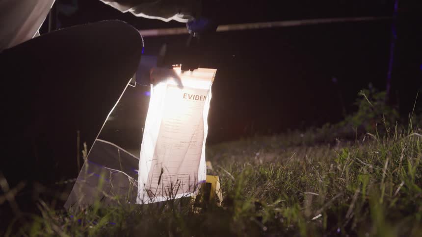 A person dropping a gun into an evidence bag