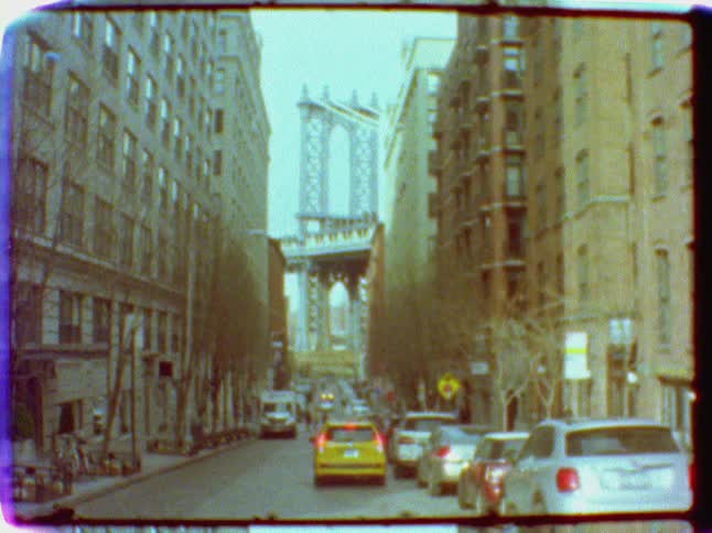 Cars line a city street
