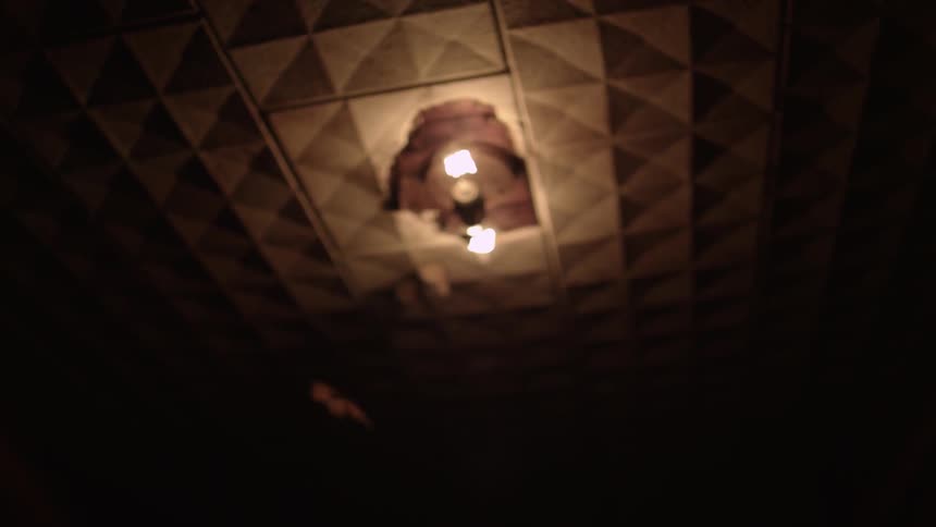 A butterfly flying around a light fixture
