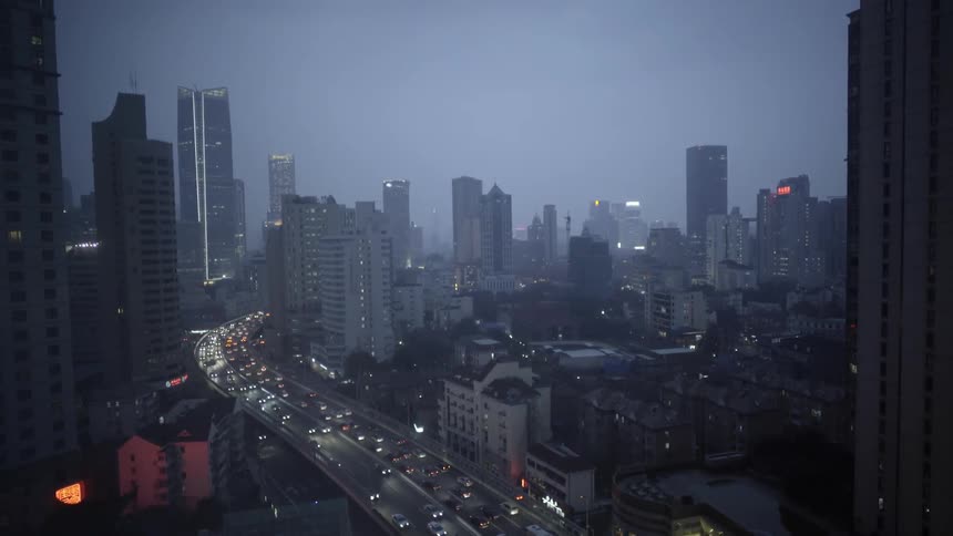 Downtown of a city at night