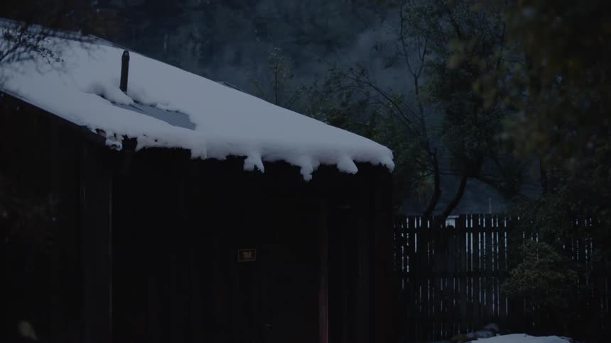 Snow on top of a shed