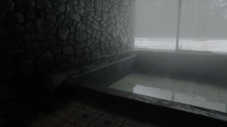 The water slowly drains into the porch