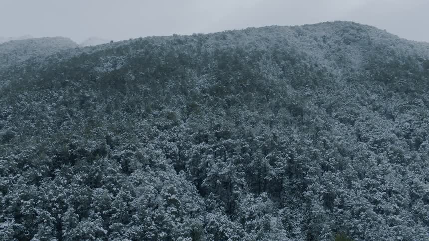 An aerial view of a mountain in the winter