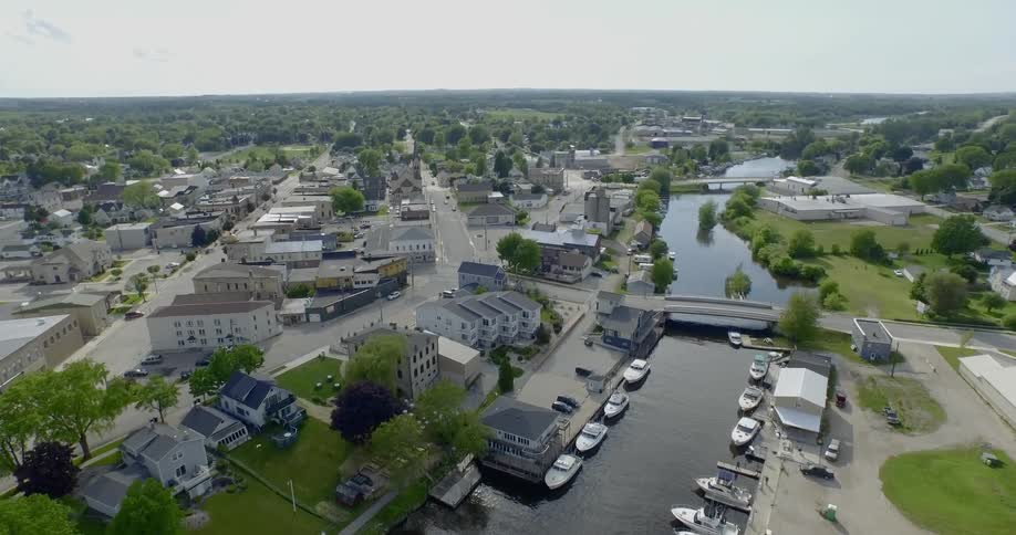 An aerial scenery of a city and river
