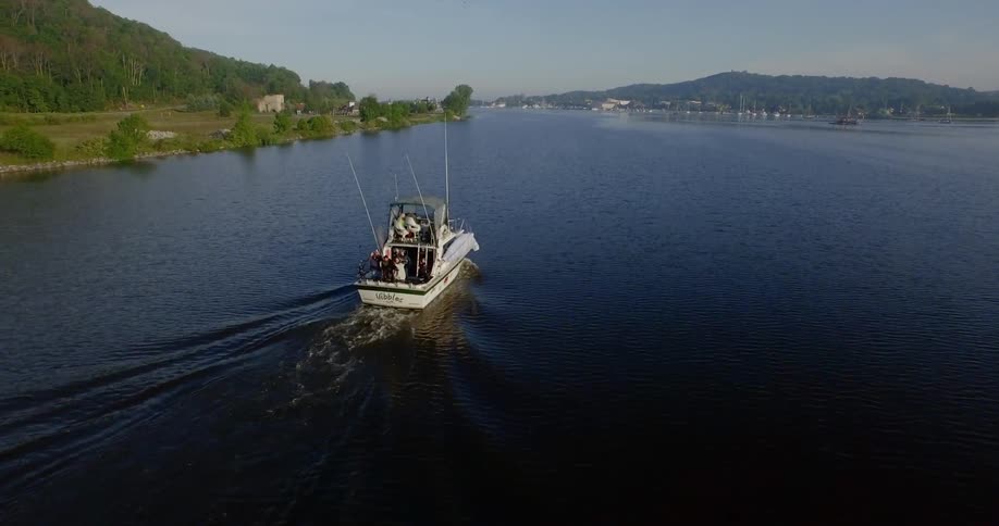 Aerial shot of a boat on a lake