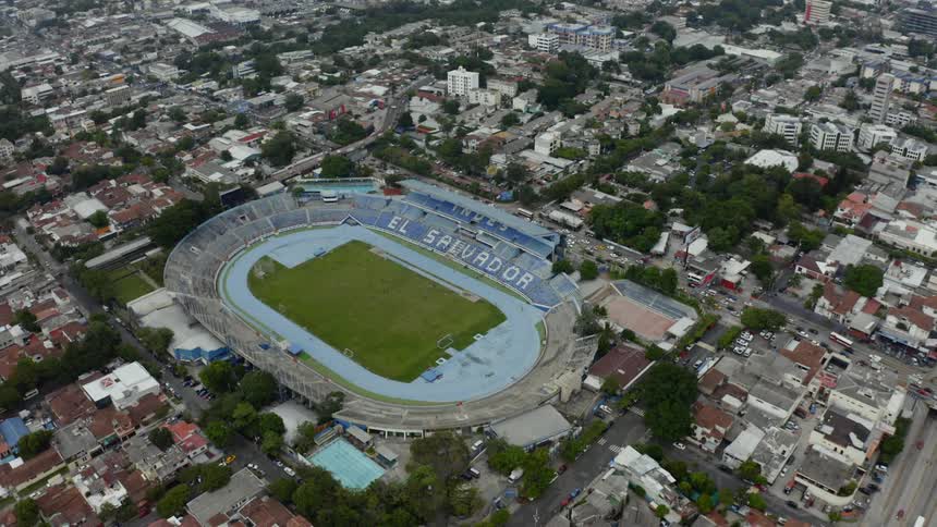 Aerial shot of a stadium in a city