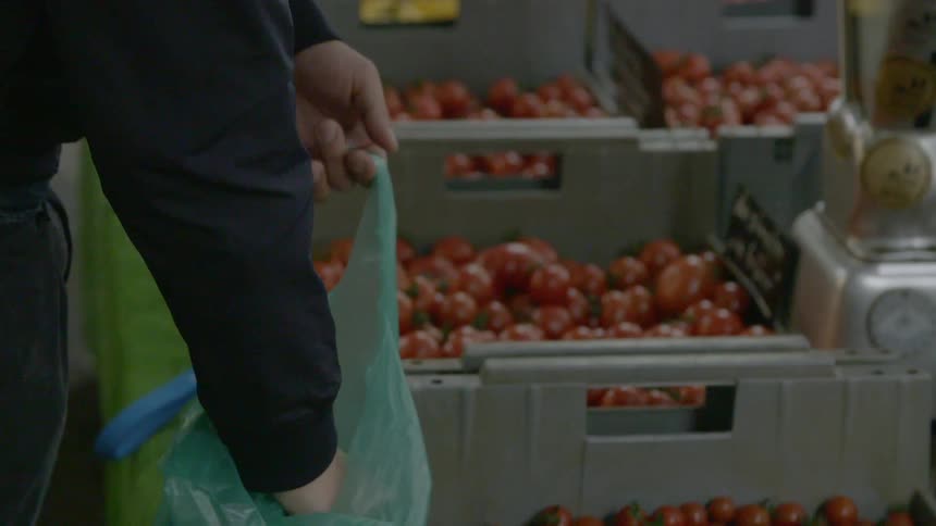 A person is shopping for vegetables
