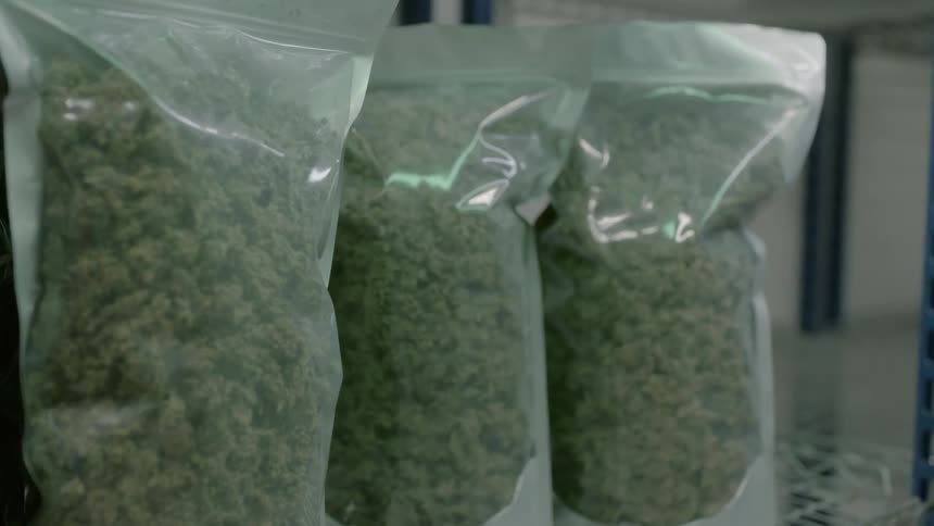 Close up view of a packaged product in a factory or store