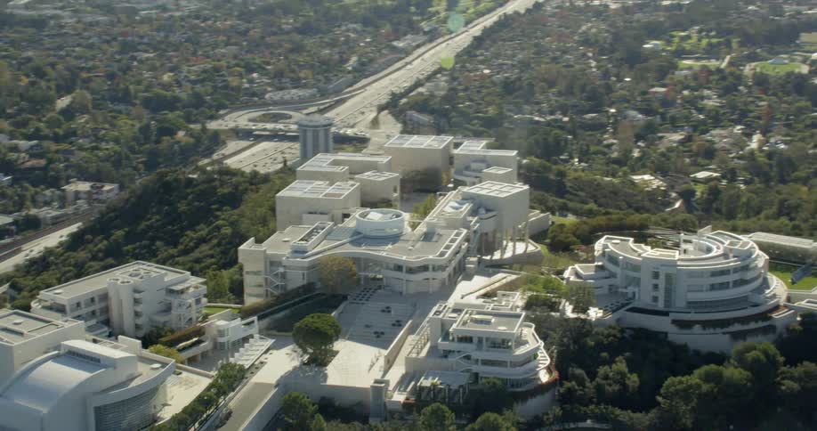 Birds eye view of the Getty Museum in Los Angeles