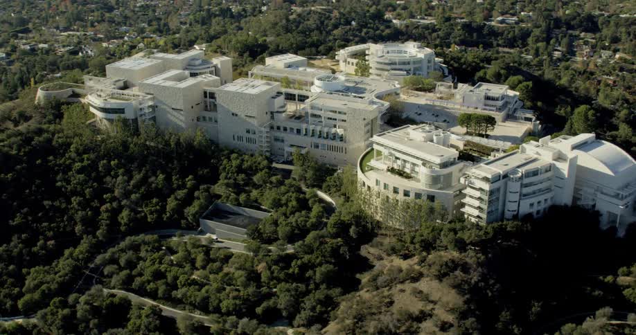 An aerial view of the Getty in Los Angeles