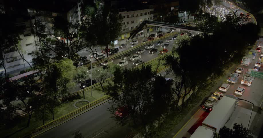 Aerial view of downtown traffic on the highway