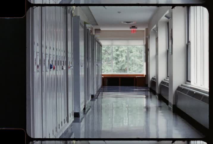 Film footage of lockers in a hallway