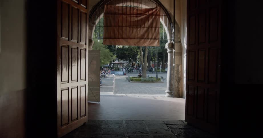 A doorway showcases the outside