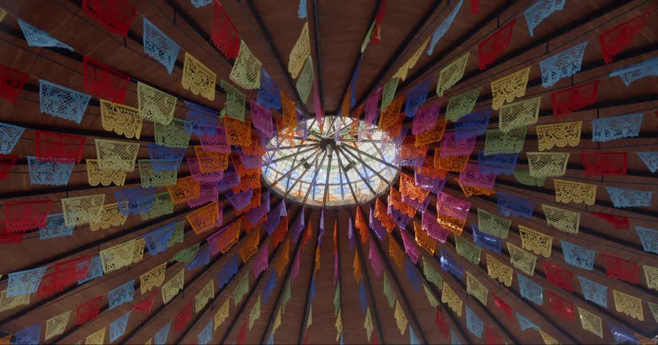 Many small flags hang