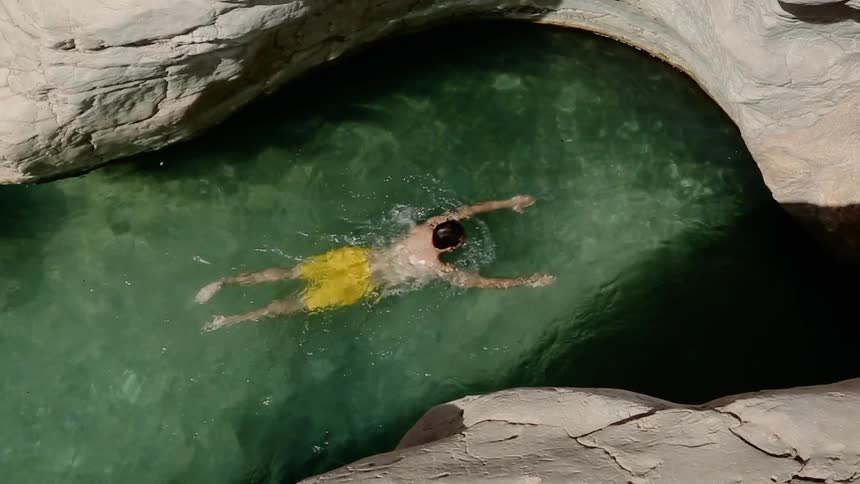 A man swims in the water
