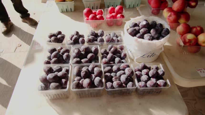 Many fruits sit on a table