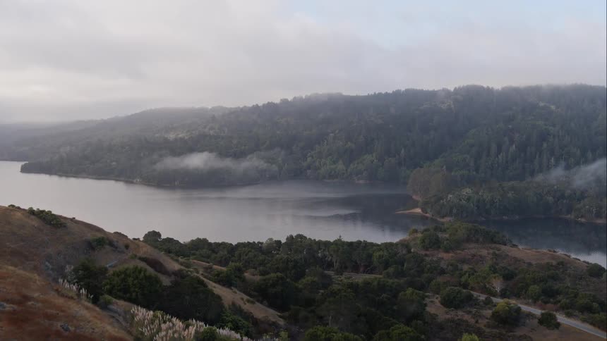 Aerial view of mountains and a lake