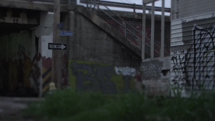 Graffiti covers city buildings and structures