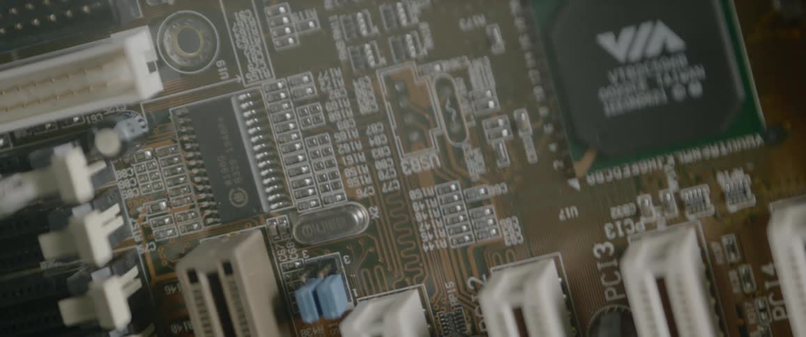 A light flashes on a circuit board