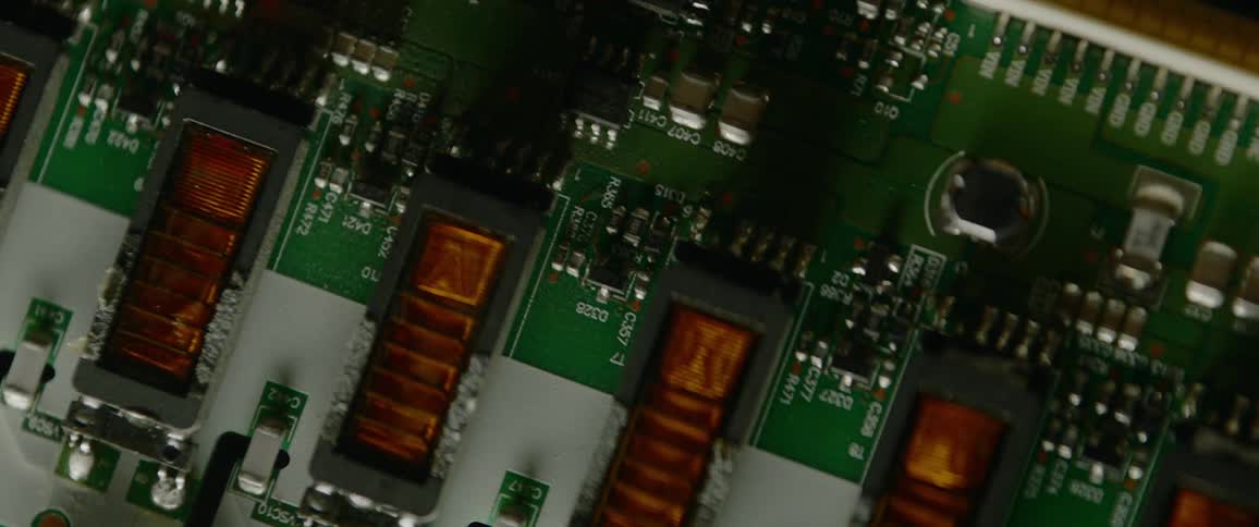 The light shines through the computer chip