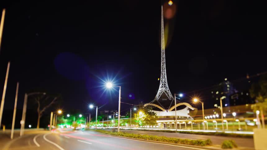 A busy road in a city at night