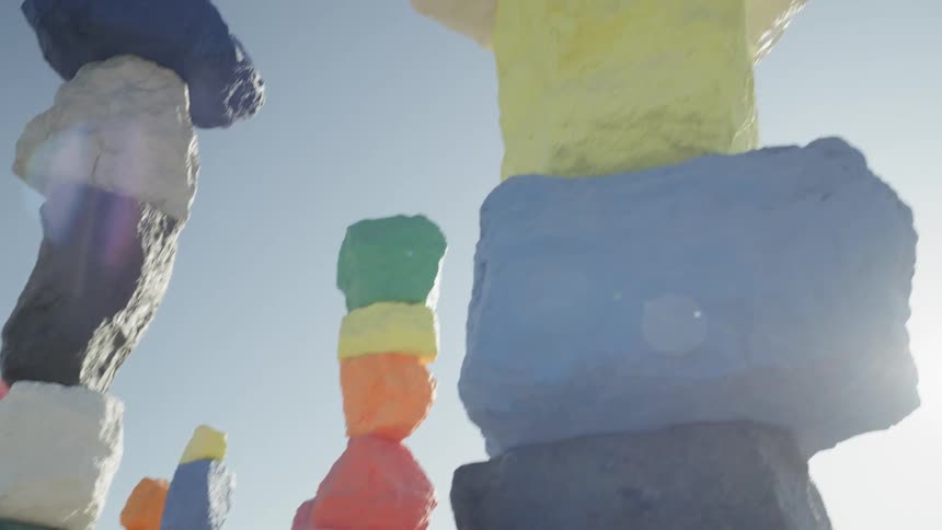 Moving shot around colored rock monument