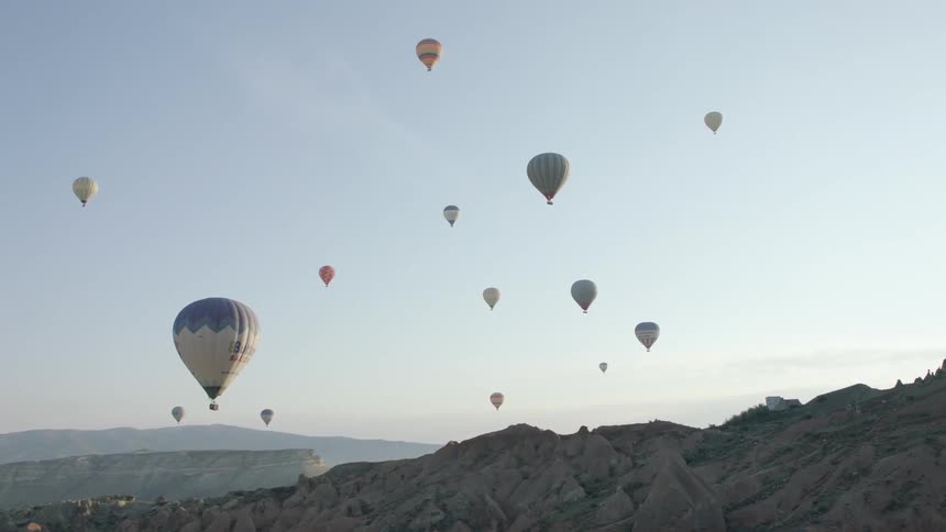 Static shot of hot air balloons